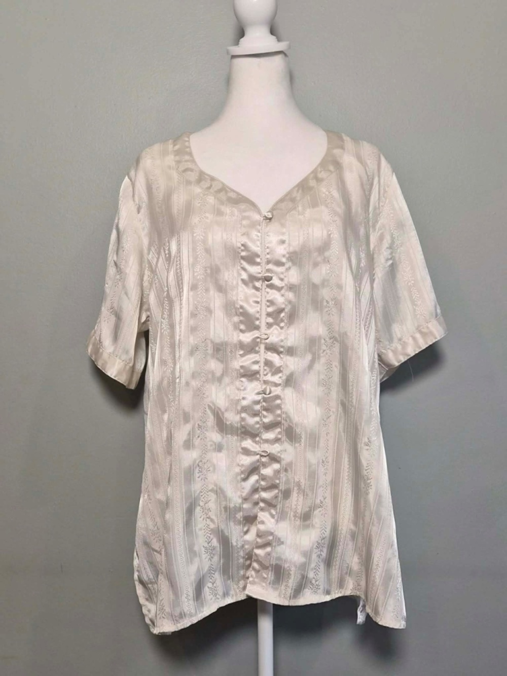 Victoria Secret Vintage 80s Gold Label Romantic Ivory Satin 2 Piece Pajama Set M - Picture 3 of 15